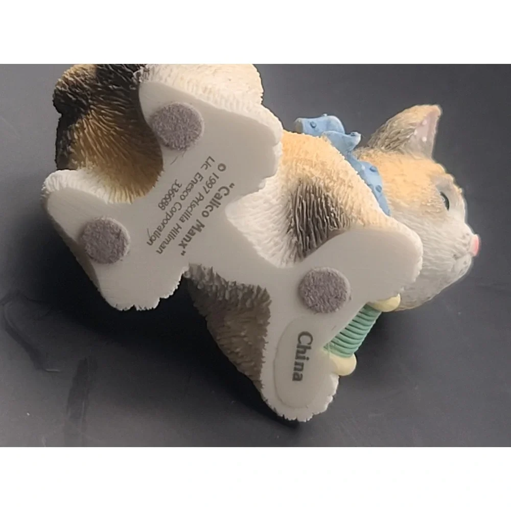 VTG Calico Manx Cat Kitten Figurine Yarn Spool 1997 P Hillman Enesco 336688